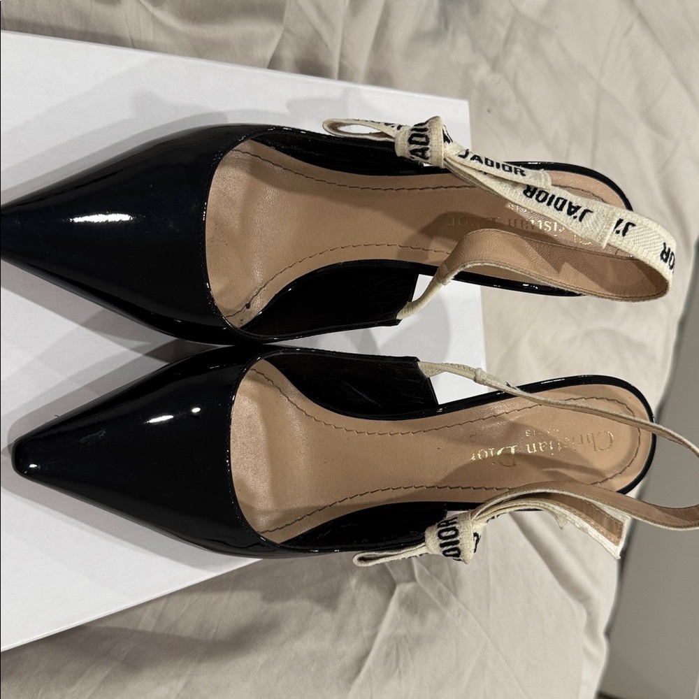Dior Black Patent Leather Slingback Heels